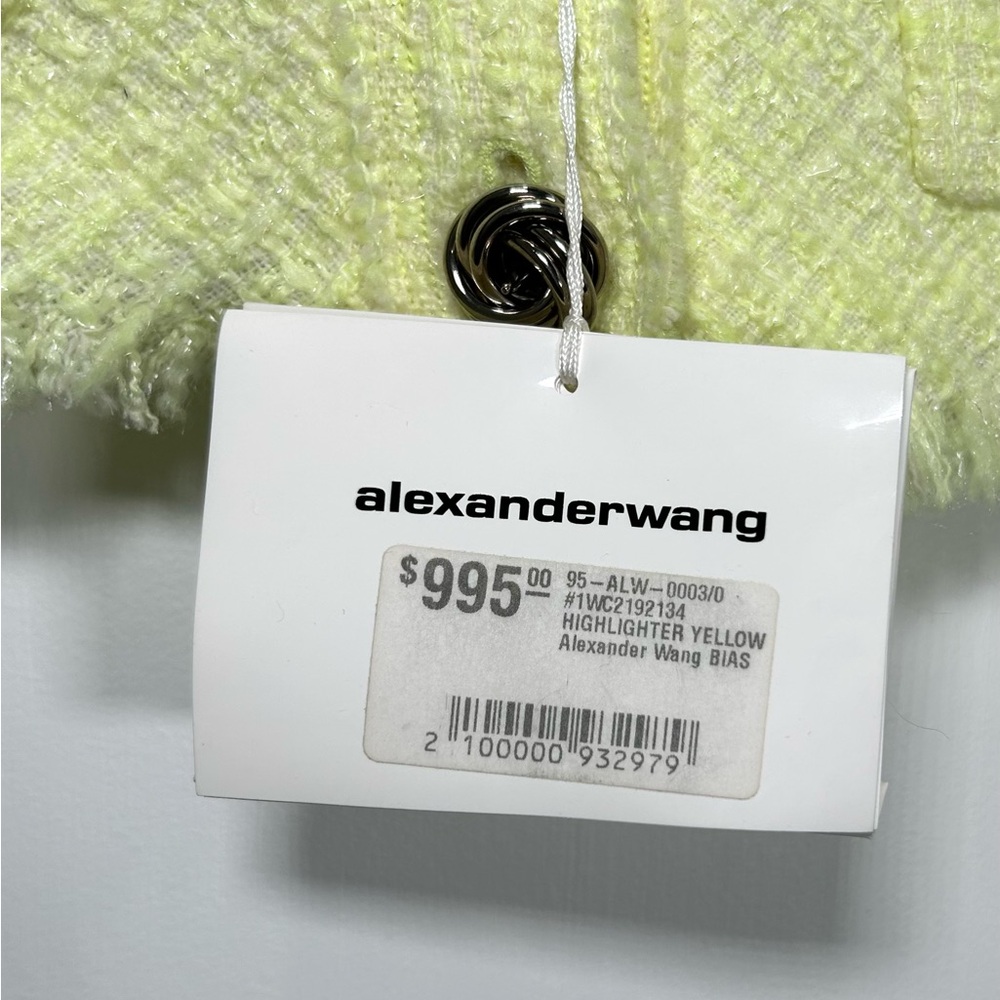 Alexander Wang Bias Tweed Cropped Cardigan Jacket – Highlighter Yellow - 0 - NWT - Picture 6 of 6